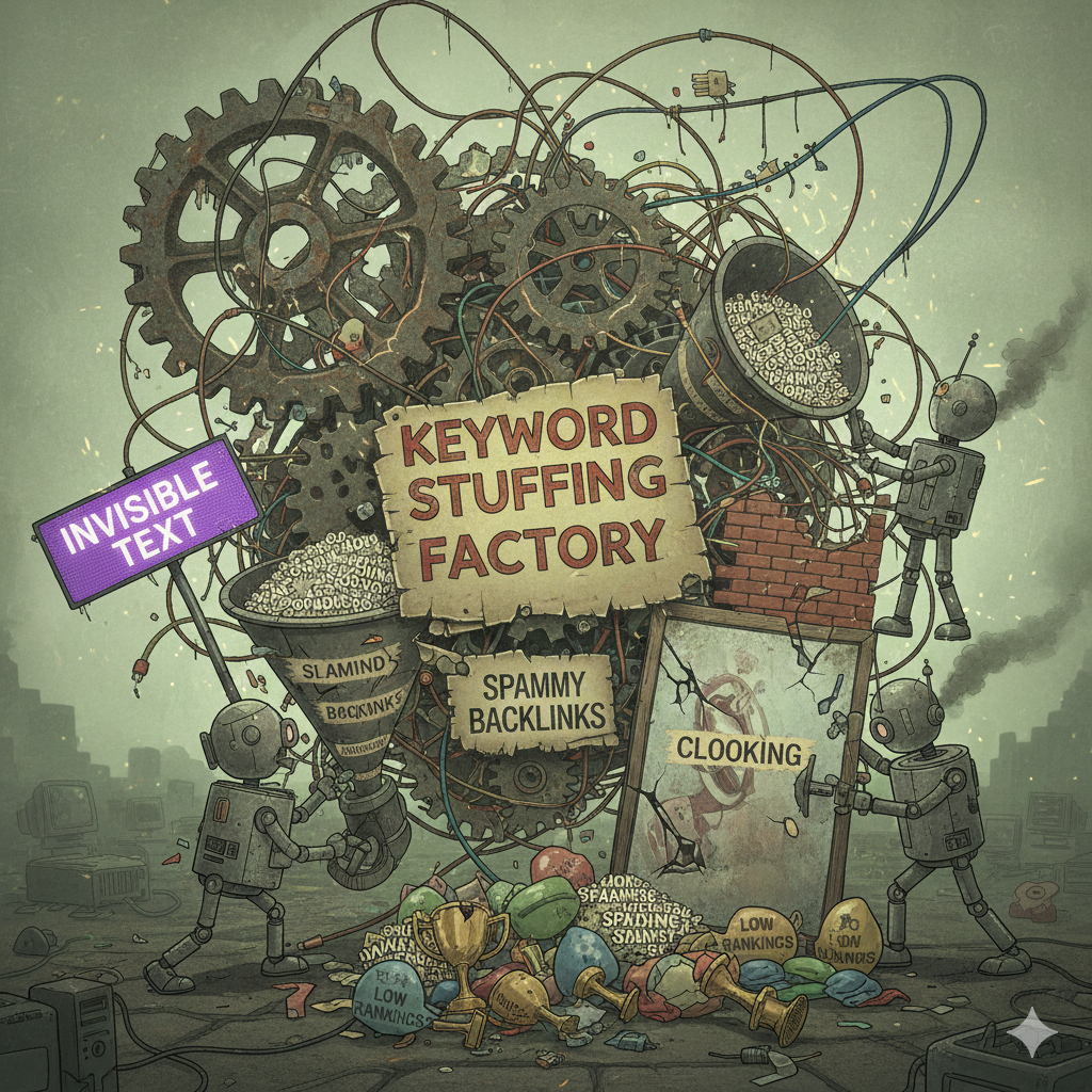 Image showing unethical ways while implementing SEO also known as black hat SEO methods.